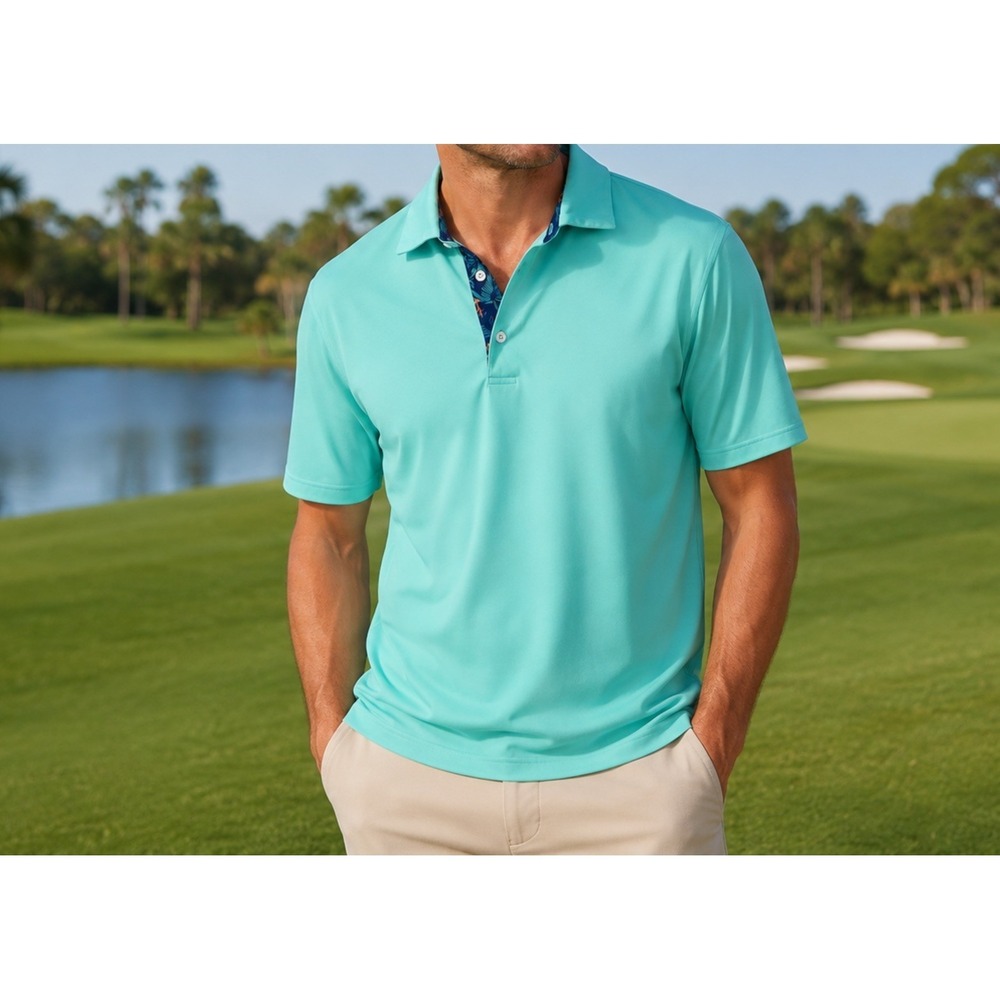 Scales XL Teal  Polo Shirt Mens  Performance Golf Stretch Short Sleeve Tropical